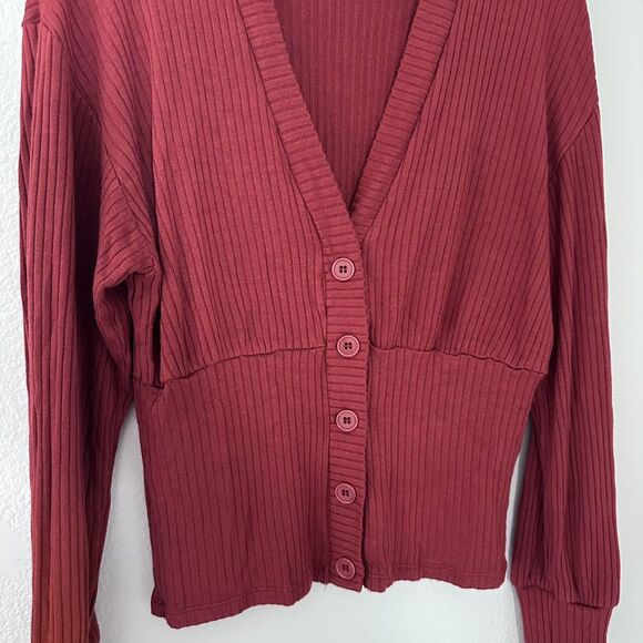 Reformation Women's Size-M Ribbed Button-Front Top Rust Orange - Picture 6 of 8